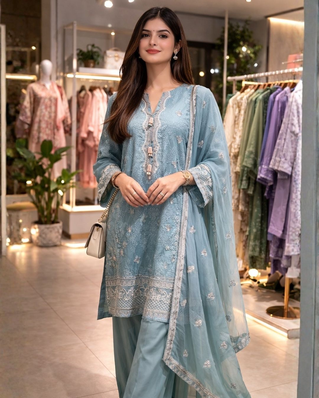 Light Blue Rawsilk 3 Pc 1