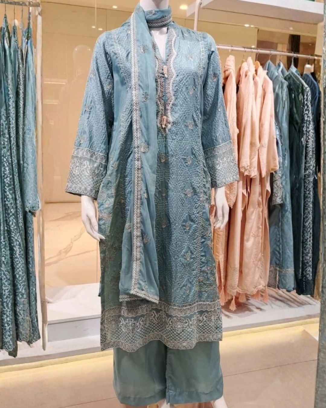 Light Blue Rawsilk 3 Pc 2