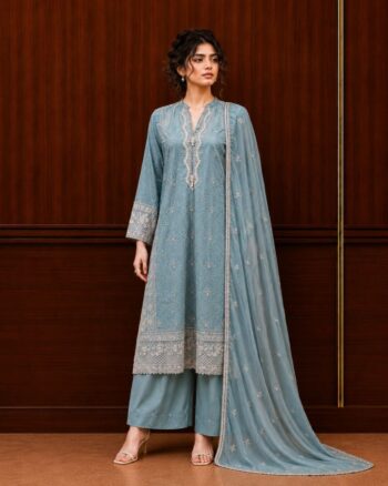 Light Blue Rawsilk 3 Piece Suit