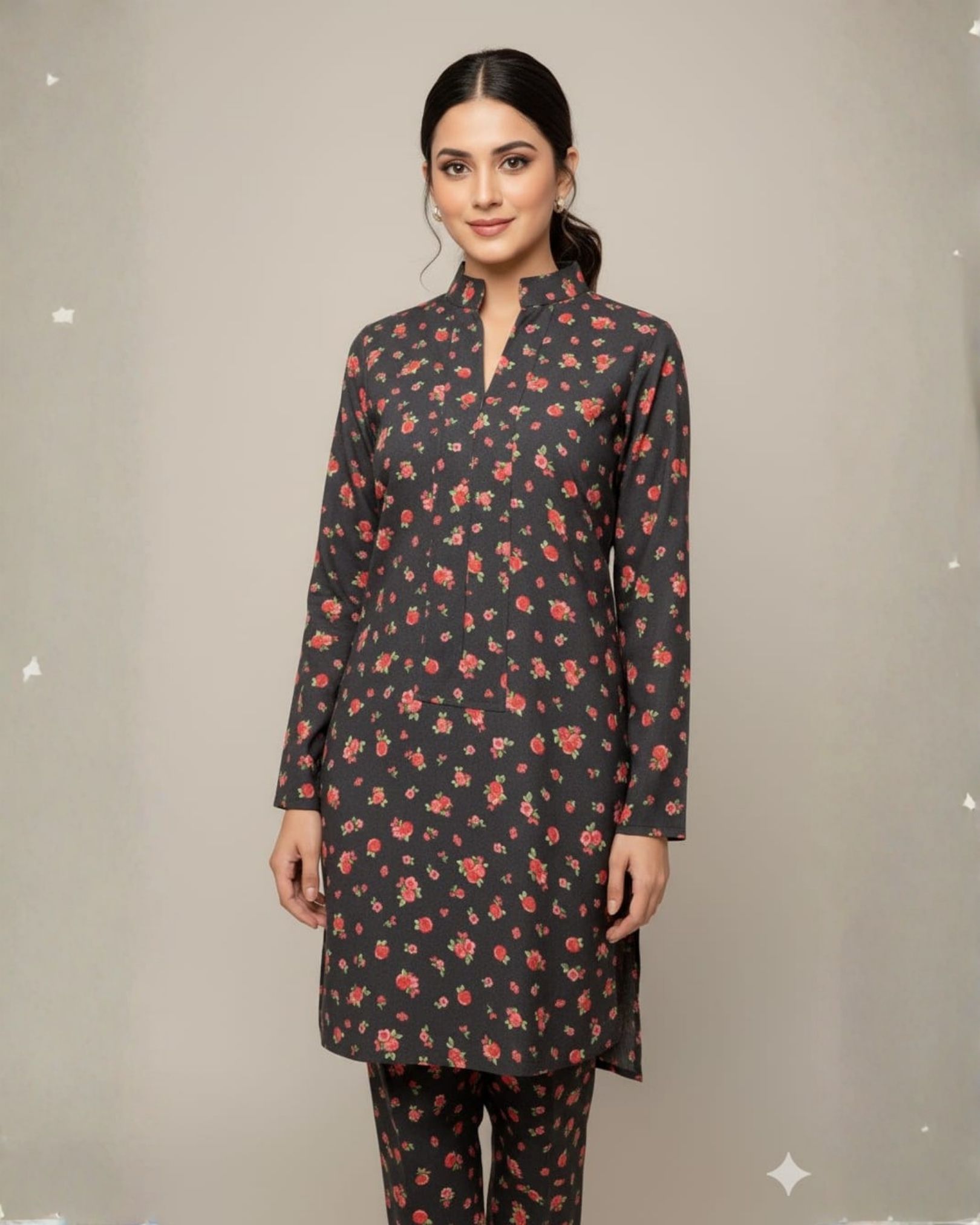 Rose Printed Black Co-ord 1