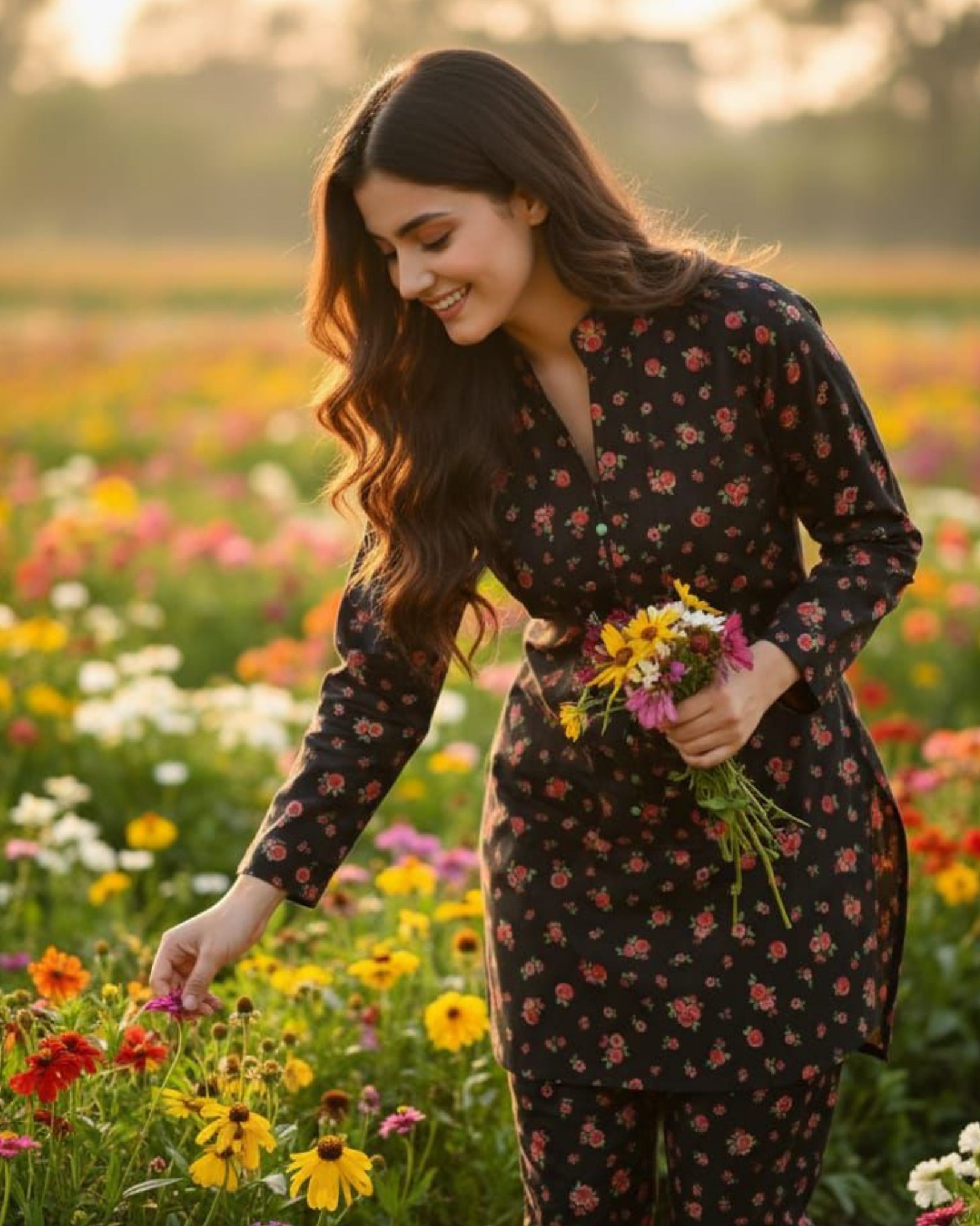 Rose Printed Black Co-ord 2