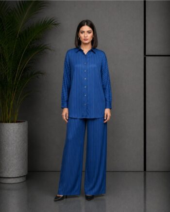 Royal Blue Striped Silk Co-ord