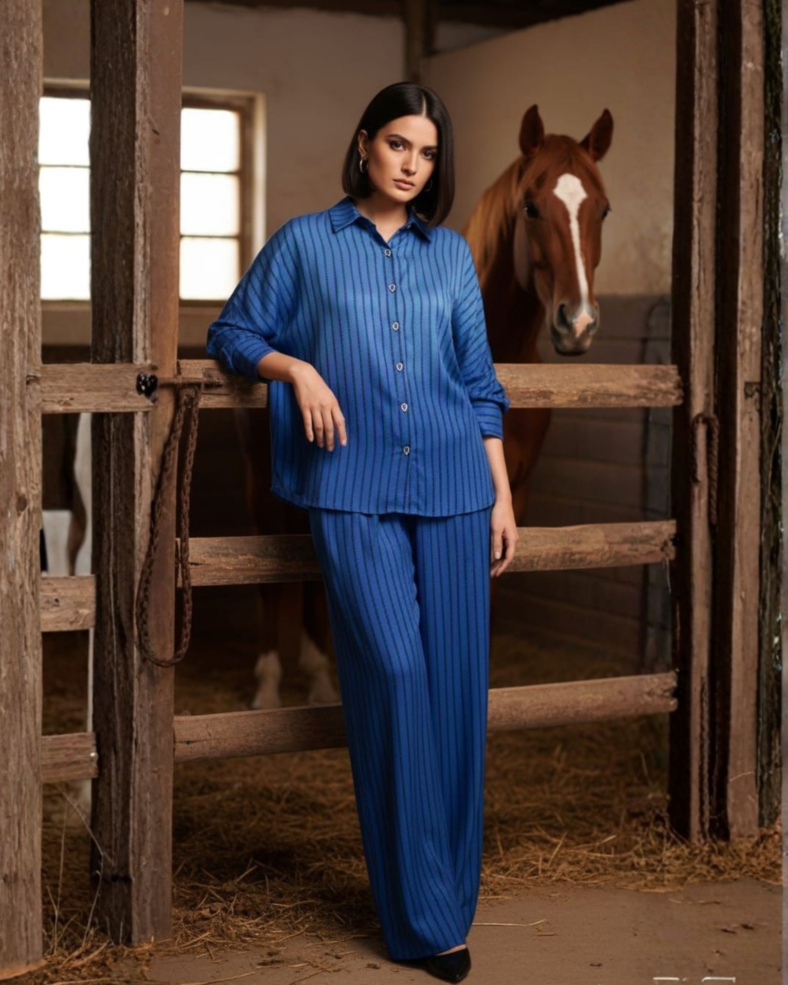 Royal Blue Striped Silk Co-ord 1