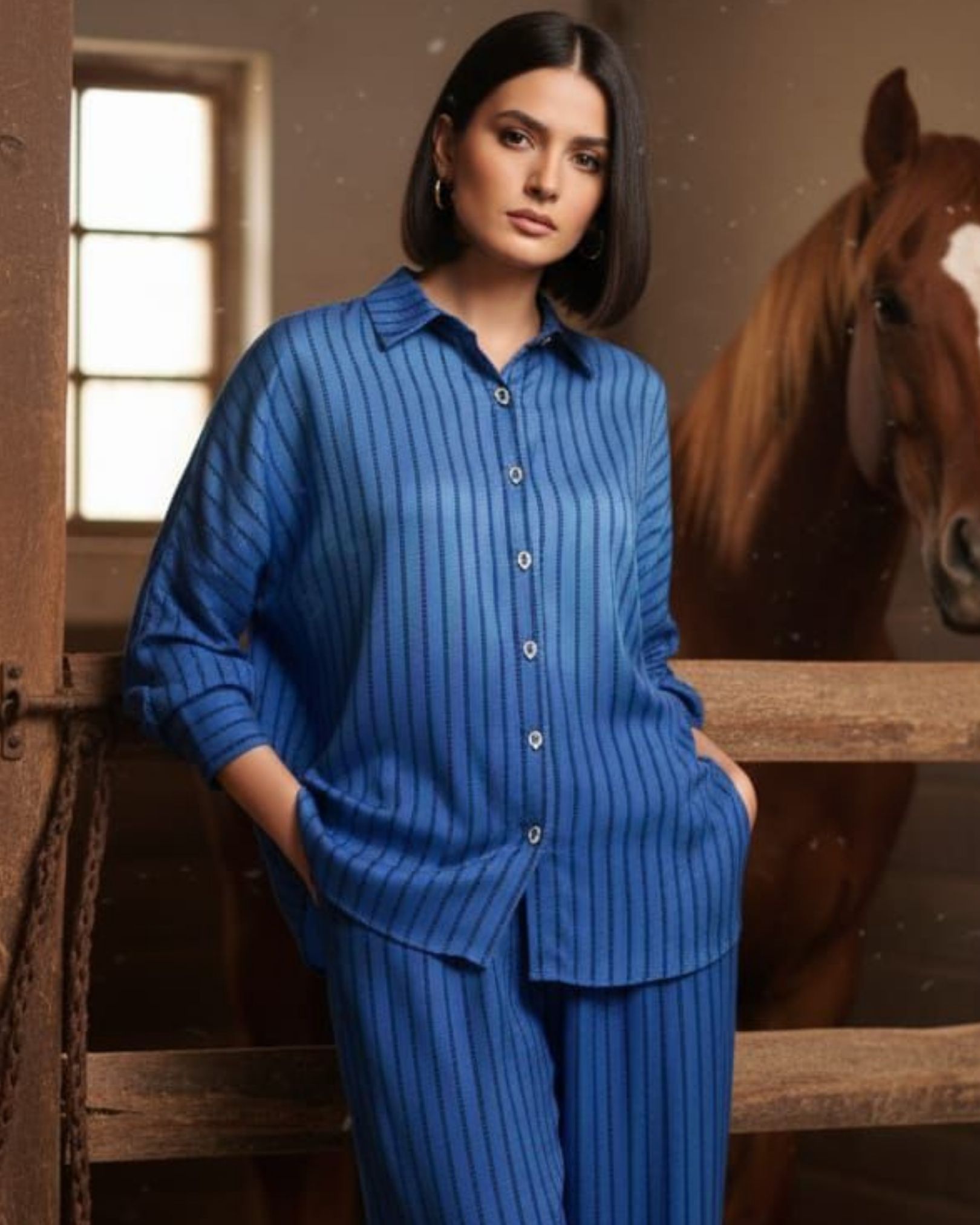 Royal Blue Striped Silk Co-ord 2