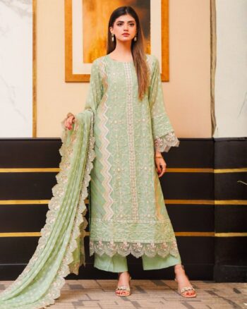 Green Chiffon 3 Piece Suit