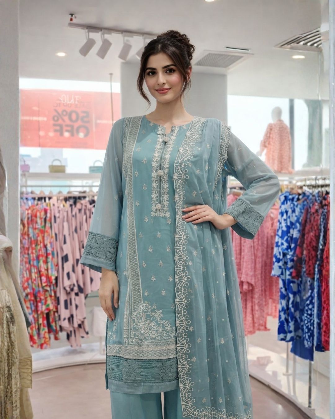 Ice Blue Chiifon 3 Piece 1