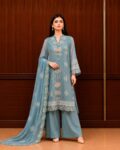 Ice Blue with Peach Chiffon 3 Pc