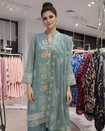 Ice Blue with Peach Chiffon 3 Pc