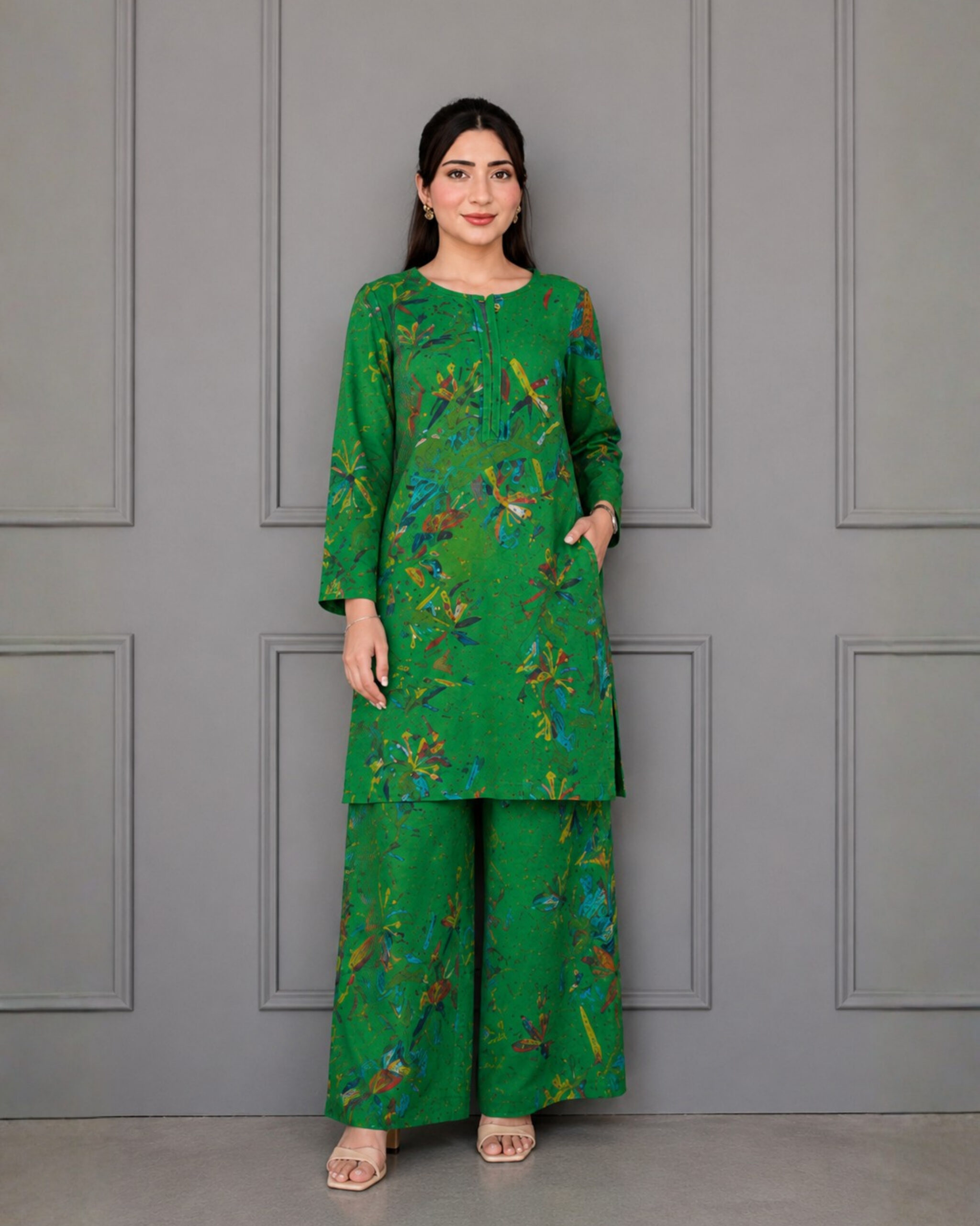 Green Khaddar Coord