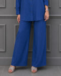 Navy Blue Stripped Silk Pants