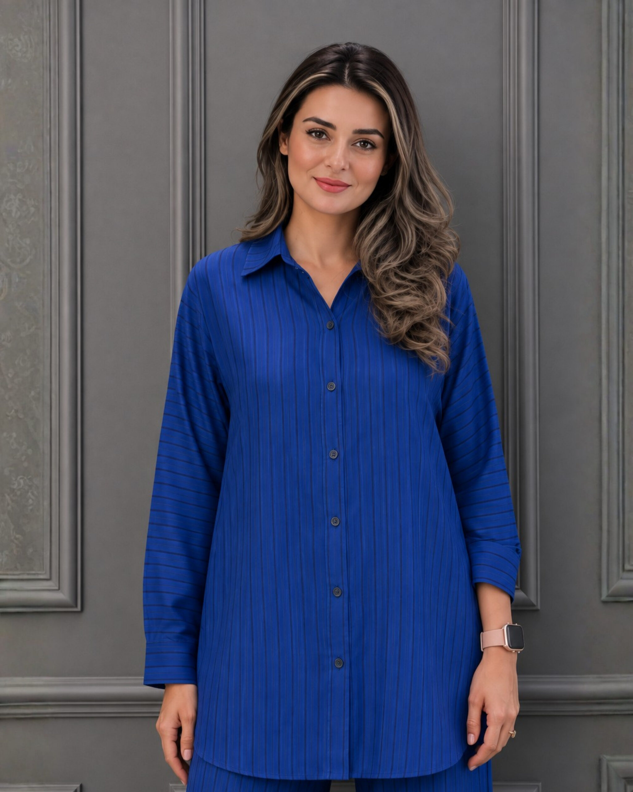Navy Blue Stripped Silk Shirt