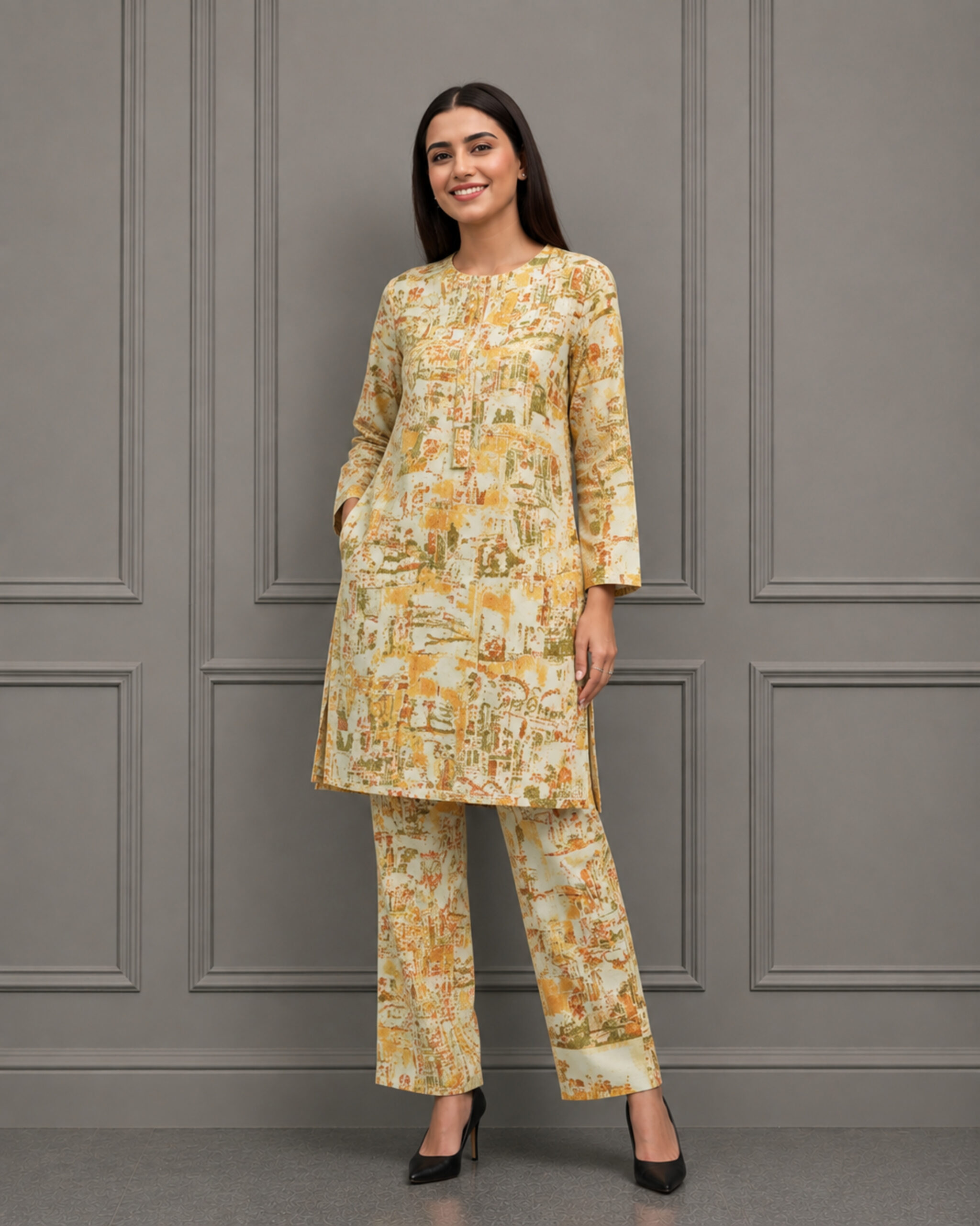 Orange Khaddar Coord