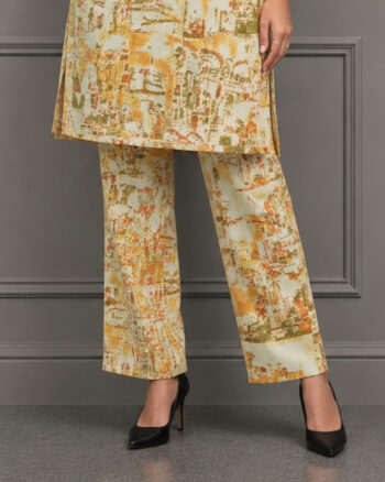 Orange Printed Khaddar Pants