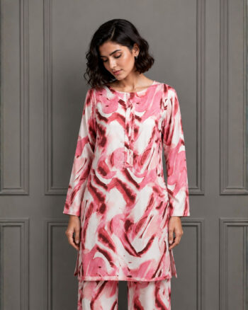 Pink Printed Khaddar Shirt
