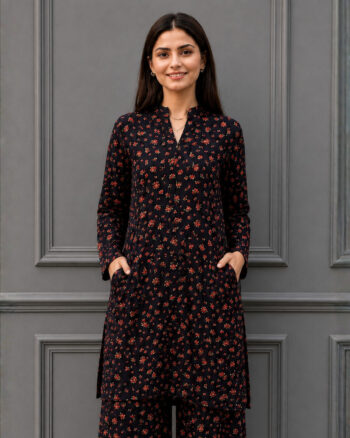 Rose Printed Black Shirt